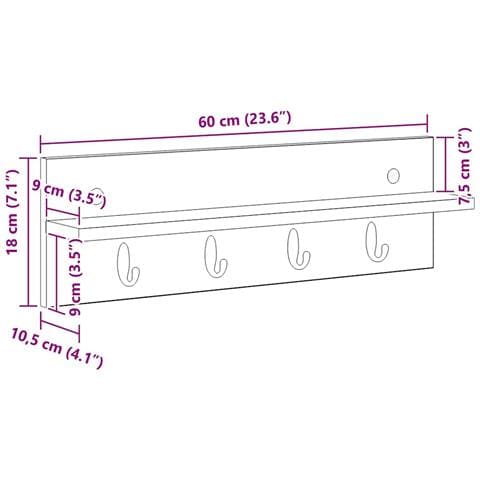 Appendiabiti a muro Rovere nero 60 x 10.5 x 18 cm - Foto 9