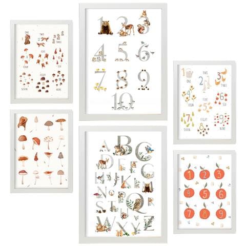 Set Di 6 Stampe Contare I Numeri All'asilo: Dipinti Decorativi Estetici Per Il Soggiorno, La Camera Da Letto E La Casa A3 & A4 Cornice Bianca - Foto 1