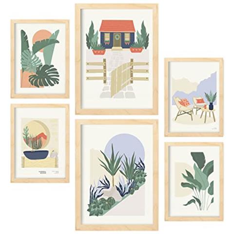 Set Di 6 Stampe Stampe Minimaliste Di Paesaggi E Natura Del Deserto In Colori Pastello Per L'interior Design A3 & A4 Telaio In Legno Chiaro - Foto 1