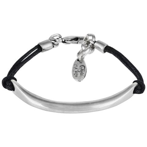 Bracciale In Cordino Nero ""bar"" Placcato Argento - Foto 1