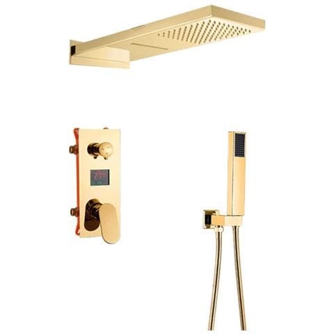 Set miscelatore doccia, Blackswan, tipo M198, modello oro lucido, 3 vie, display e soffione doccia a 2 modalità, misura 55 cm - Foto 1