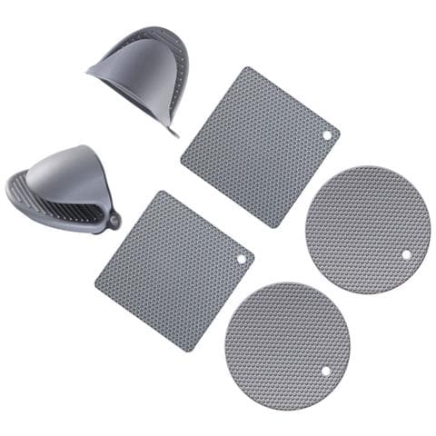 Set Di Sottopentola In Silicone E Guanti Da Forno, 6 Pezzi: Cuscinetti A Nido D'ape Quadrati E Rotondi Con Clip Resistenti Al Calore Gray - Foto 1