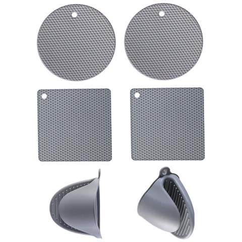 Set Di Sottopentola In Silicone E Guanti Da Forno, 6 Pezzi: Cuscinetti A Nido D'ape Quadrati E Rotondi Con Clip Resistenti Al Calore Gray - Foto 2