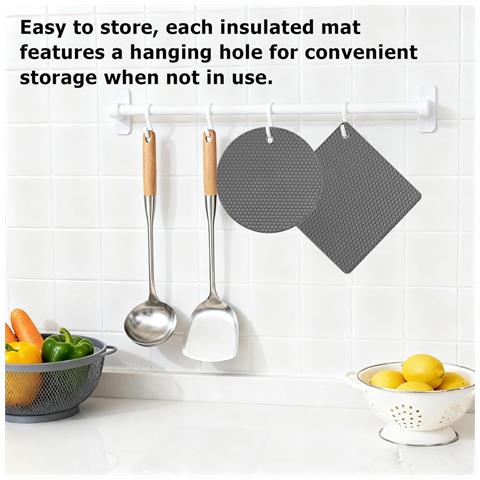 Set Di Sottopentola In Silicone E Guanti Da Forno, 6 Pezzi: Cuscinetti A Nido D'ape Quadrati E Rotondi Con Clip Resistenti Al Calore Gray - Foto 7