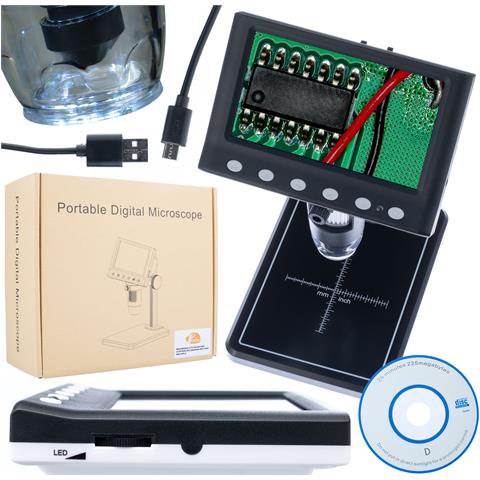 Mikroscopio Digitale Dm7-b1 - Schermo Lcd 4,3"" | Ingrandimento 40x-1000x | Connessione Pc, 8 Led Regolabili, Microsd - Foto 1