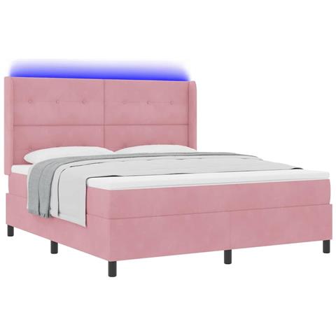 Letto a molle con materasso con led Rosa 180 x 200 cm Velluto - Foto 1