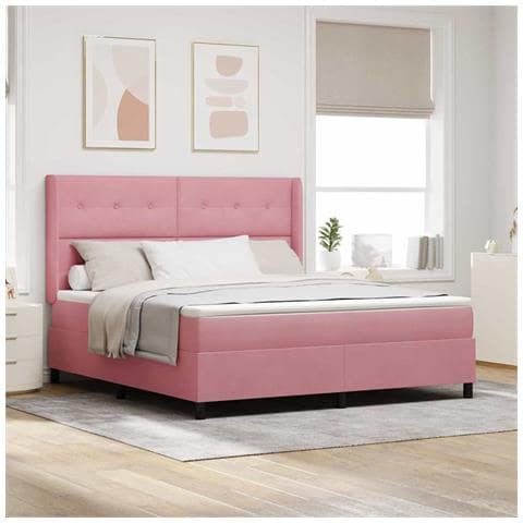 Letto a molle con materasso con led Rosa 180 x 200 cm Velluto - Foto 2