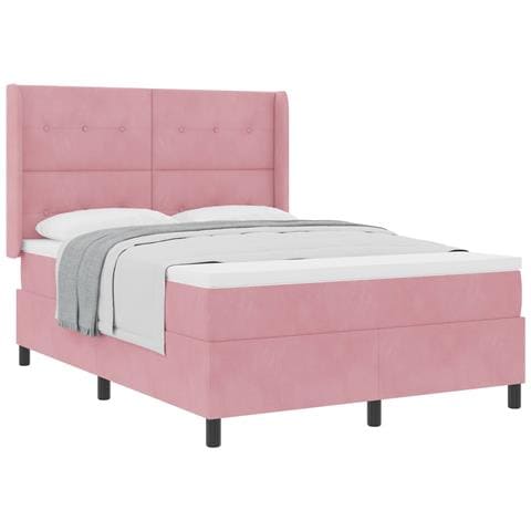 Letto a molle con materasso Rosa 160 x 200 cm Velluto - Foto 1