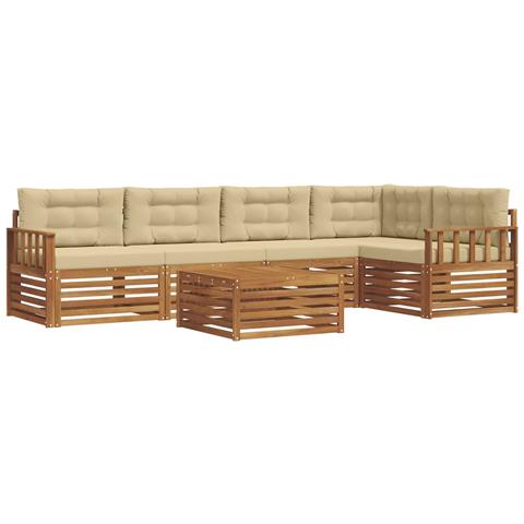 Set di divani da esterno con cuscino 6 pcs Naturale e Beige - Foto 1