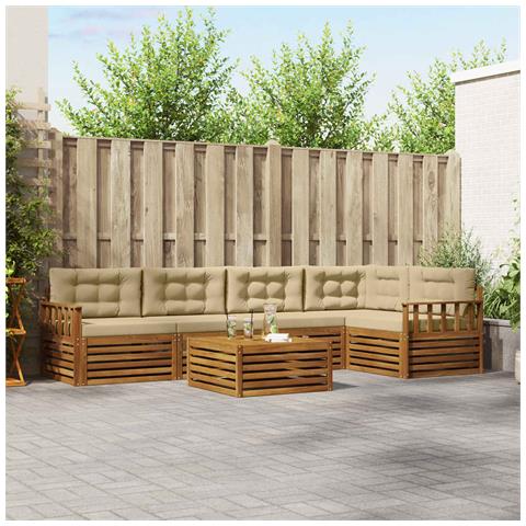 Set di divani da esterno con cuscino 6 pcs Naturale e Beige - Foto 2