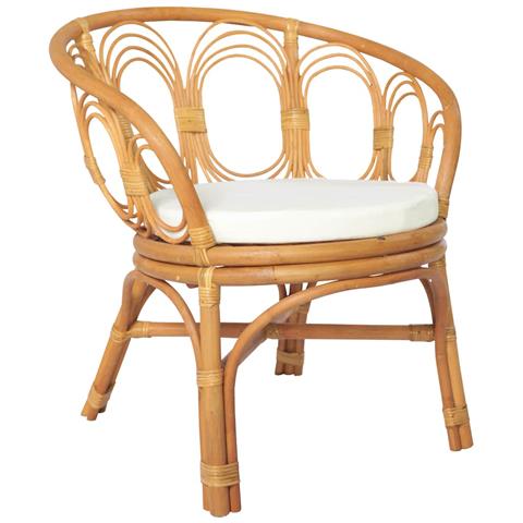 Sedia da Pranzo e Cuscino Marrone Chiaro Rattan Naturale e Lino 72 x 68 x 76 cm - Foto 1