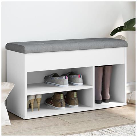 Panca Porta Scarpe Bianca 82x32x45,5 Cm In Legno Multistrato - Foto 1