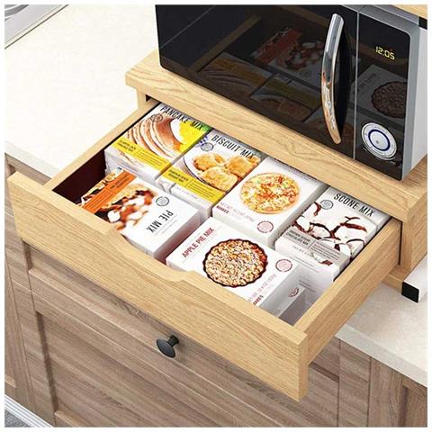 Scaffale Mensola Cucina Mobiletto Porta Microonde Cassetto Metallo Legno Beige - Foto 5