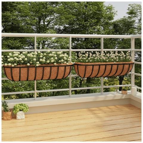 Fioriere Parete 2 Pz Rivestimenti Cocco Nero 91x20x23cm Acciaio - Foto 1