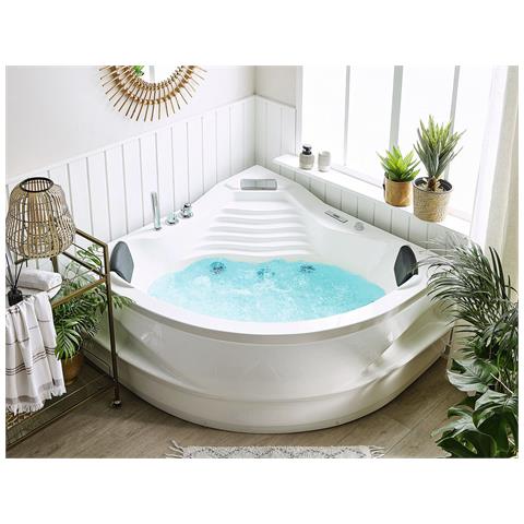 Vasca Idromassaggio Angolare Con Led Monaco Con Altoparlante Bluetooth Integrato 210 X 145 Cm Bianco - Foto 1