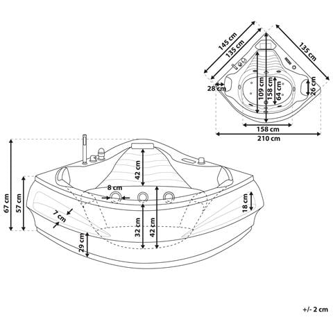 Vasca Idromassaggio Angolare Con Led Monaco Con Altoparlante Bluetooth Integrato 210 X 145 Cm Bianco - Foto 4