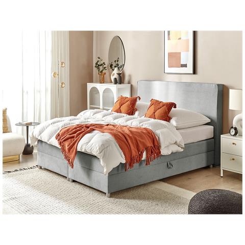 Letto Boxspring Tessuto Grigio Chiaro 160 X 200 Cm Minister - Foto 1
