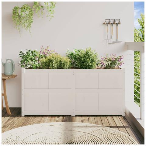 Fioriera Da Giardino Bianca 150x50x70 Cm Legno Massello Di Pino - Foto 3