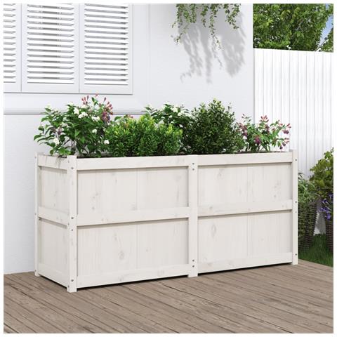 Fioriera Da Giardino Bianca 150x50x70 Cm Legno Massello Di Pino - Foto 1