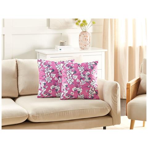 Set Di 2 Cuscini Koeleria Velluto 45 X 45 Cm A Strisce Ricamato Fucsia - Foto 1