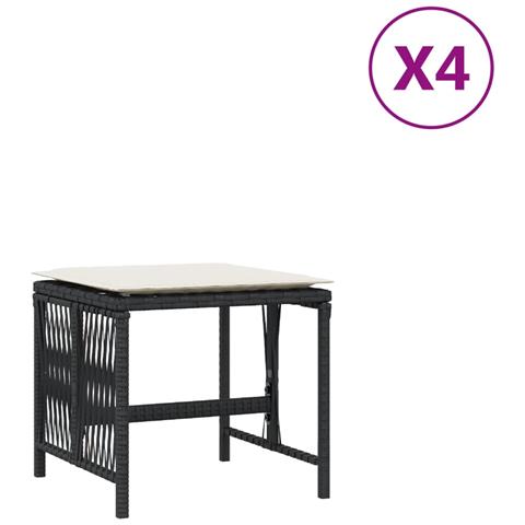 Sgabelli Da Giardino Con Cuscini 4pz Neri 41x41x36cm Polyrattan - Foto 2