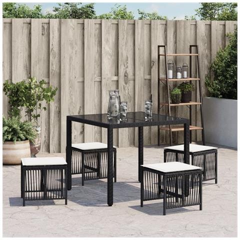 Sgabelli Da Giardino Con Cuscini 4pz Neri 41x41x36cm Polyrattan - Foto 3