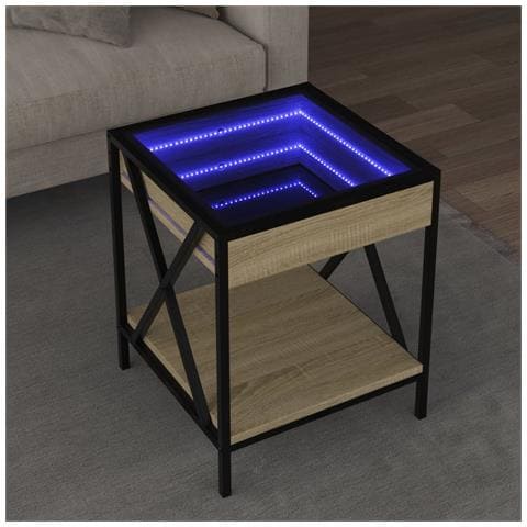 Tavolino Da Salotto Con Led Infinity Rovere Sonoma 40x40x49 Cm - Foto 1