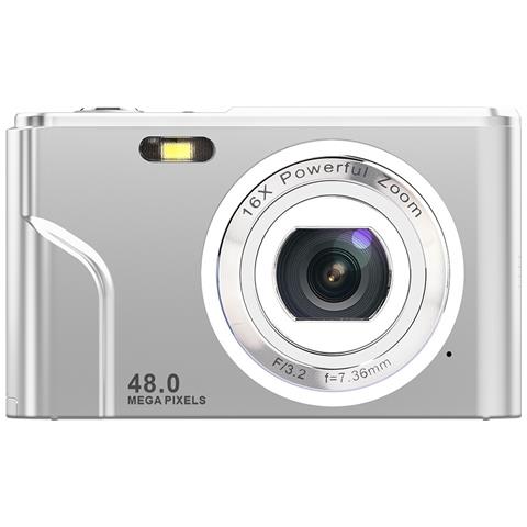 Fotocamera Digitale Da 48 Mp, Fhd 1080p, Zoom 16x, Scheda Di Memoria Da 32 Gb Silver - Foto 2