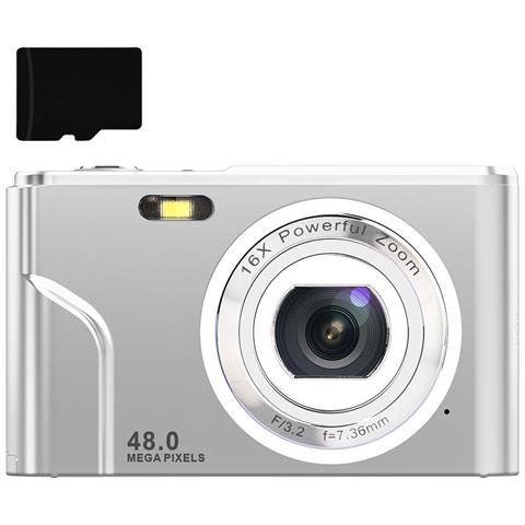 Fotocamera Digitale Da 48 Mp, Fhd 1080p, Zoom 16x, Scheda Di Memoria Da 32 Gb Silver - Foto 1