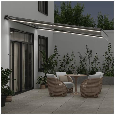 Tenda Retrattile Manuale Con Led Antracite E Bianco 400x300 Cm - Foto 3