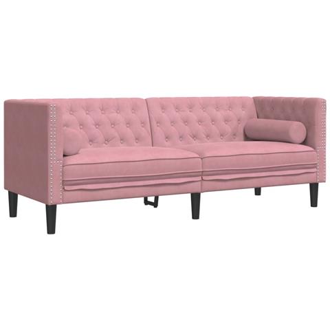 Divano Chesterfield Con Rinforzi A 3 Posti Rosa In Velluto - Foto 2