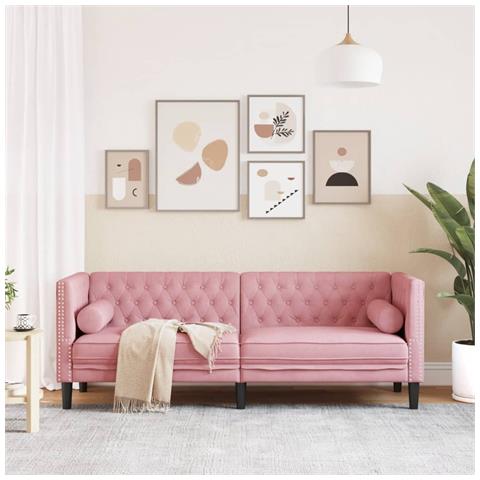 Divano Chesterfield Con Rinforzi A 3 Posti Rosa In Velluto - Foto 3