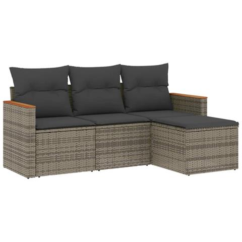 Set Divani Da Giardino 4 Pz Con Cuscini In Polyrattan Grigio - Foto 2