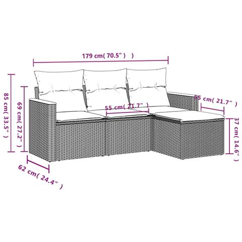 Set Divani Da Giardino 4 Pz Con Cuscini In Polyrattan Grigio - Foto 3