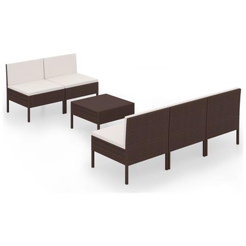 Set Divani Da Giardino 6 Pz Con Cuscini In Polyrattan Marrone - Foto 1