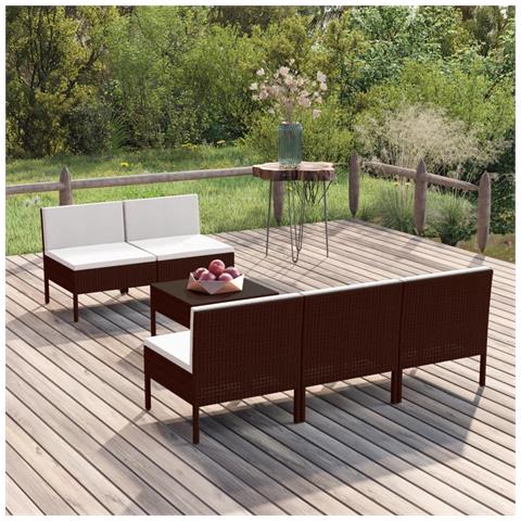 Set Divani Da Giardino 6 Pz Con Cuscini In Polyrattan Marrone - Foto 6