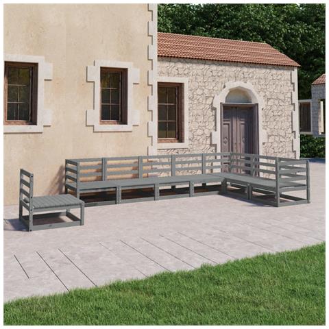 Set Divani Da Giardino 8 Pz Grigi In Legno Massello Di Pino - Foto 8