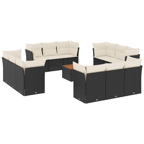 Lusso Casadino -  Set Divani Da Giardino 13pz Con Cuscini Nero In Polyrattan - Foto 1
