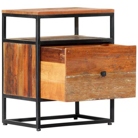 Comodino 40x30x50 Cm In Legno Massello Di Recupero E Acciaio - Foto 1