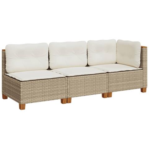 Divano da Giardino con Cuscini a 3 Posti Beige in Polyrattan - Foto 1