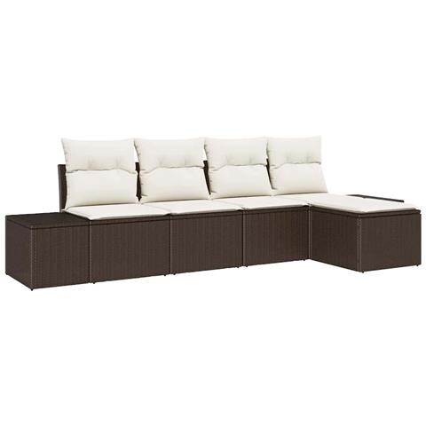 Set Divano da Giardino da 5 Pezzi con Cuscini Marrone Polyrattan - Foto 1