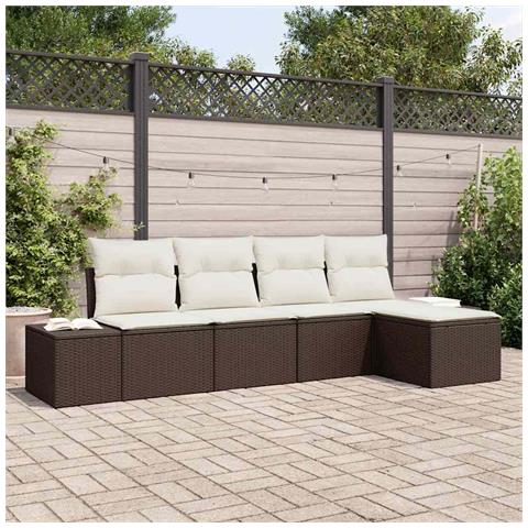 Set Divano da Giardino da 5 Pezzi con Cuscini Marrone Polyrattan - Foto 2