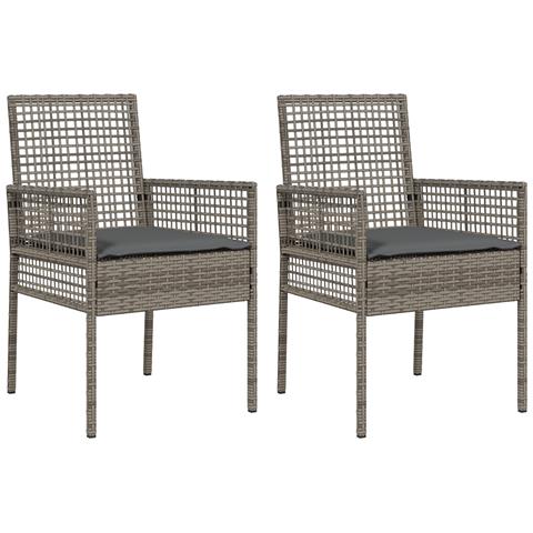 Sedie da giardino  2 pezzi con cuscini Grigio Rattan - Foto 1