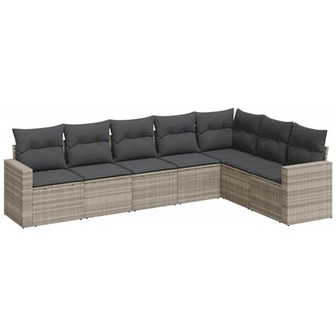 Set Divani da Giardino 7pz con Cuscini Grigio Chiaro Polyrattan - Foto 1