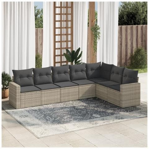 Set Divani da Giardino 7pz con Cuscini Grigio Chiaro Polyrattan - Foto 2