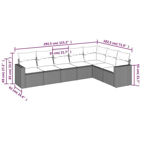 Set Divani da Giardino 7pz con Cuscini Grigio Chiaro Polyrattan - Foto 3