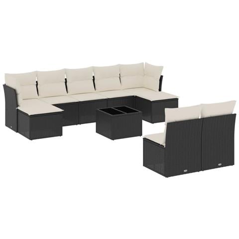 Set Divani da Giardino 10pz con Cuscini in Polyrattan Nero - Foto 1