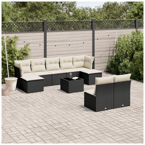 Set Divani da Giardino 10pz con Cuscini in Polyrattan Nero - Foto 2