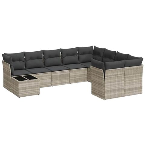 Set Divano Giardino 10 pz con Cuscini Grigio Chiaro Polyrattan - Foto 1