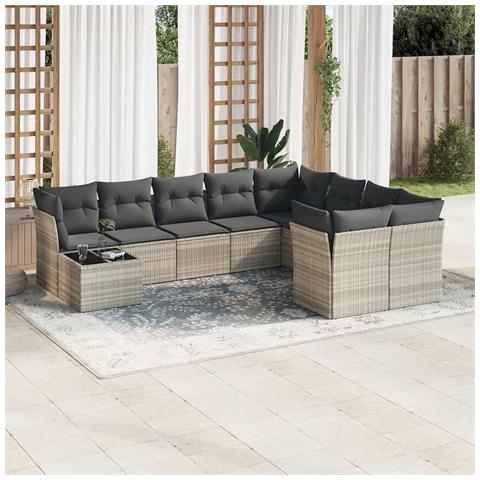 Set Divano Giardino 10 pz con Cuscini Grigio Chiaro Polyrattan - Foto 2